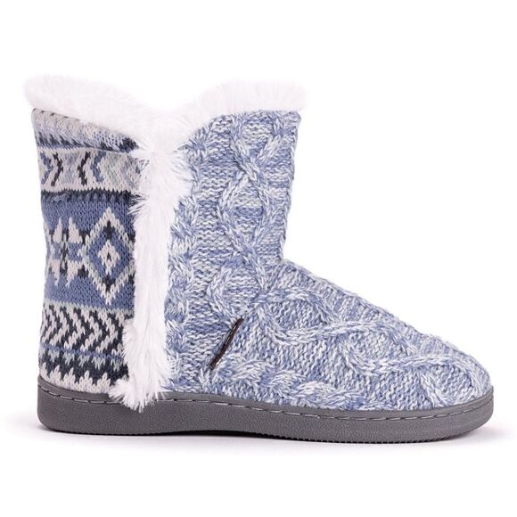 NEW! MUK LUKS Women Denim Colored Cable Knit Aztec Design Faux Fur Inside - Picture 2 of 3